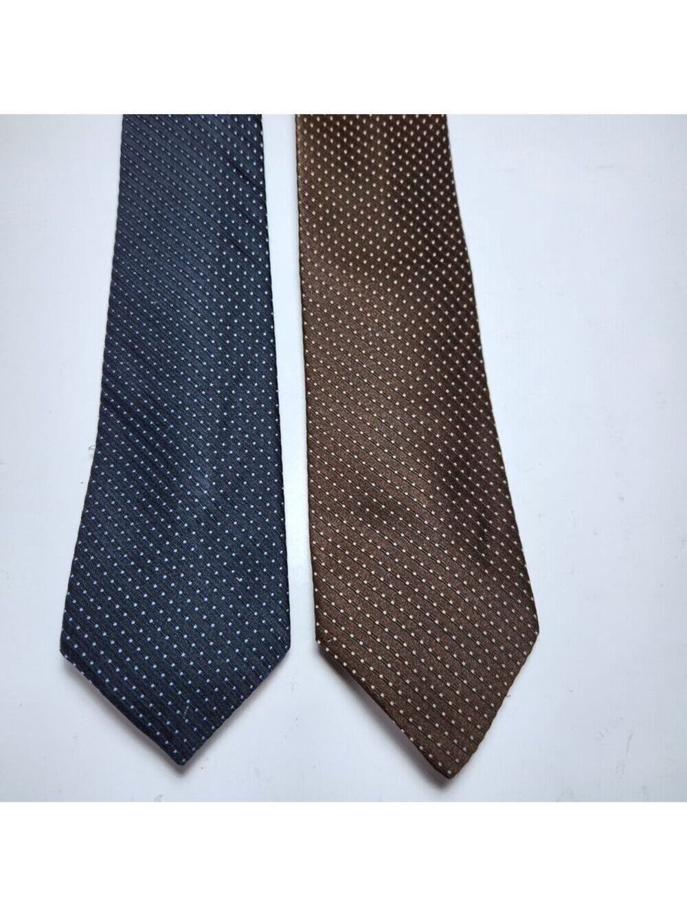 Two Woodward Men's Vintage Ties Quo Vadis Blue - Brown White Pin Dots